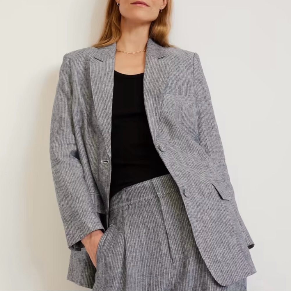 Everlane The Linen Oversized striped Blazer Gray NEW